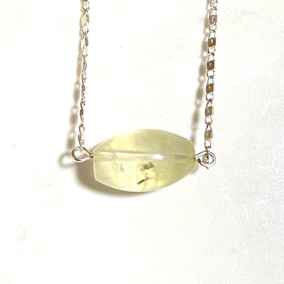 2/$20, Light Green Prehnite Necklace, Genuine Barrel Gemstone Bar Pendant - Picture 4 of 10